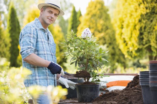 Inspector reviewing garden work on site