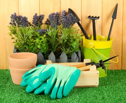 Lawn care professional mowing a green lawn